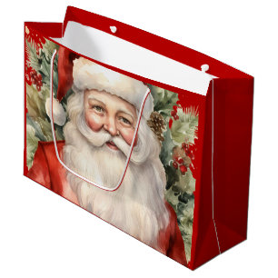 Vintage Christmas Santa Claus Smiling Large Gift Bag