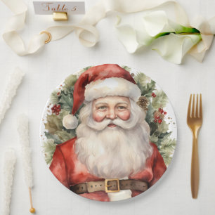 Vintage Christmas Santa Claus Smiling Paper Plate