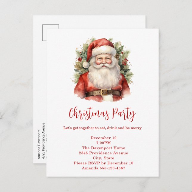 Vintage Christmas Santa Claus Smiling Party Invitation Postcard (Front/Back)