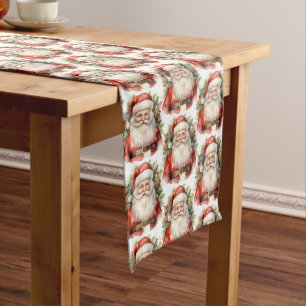 Vintage Christmas Santa Claus Smiling Pattern Medium Table Runner