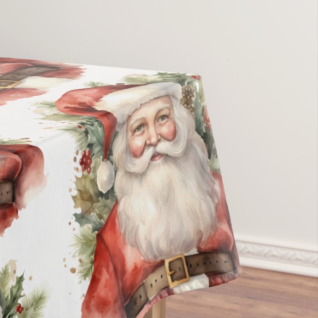  Vintage Christmas Santa Claus Smiling Pattern Tablecloth (In Situ)