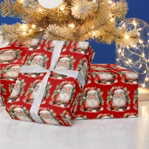 Vintage Christmas Santa Claus Smiling Pattern Wrapping Paper