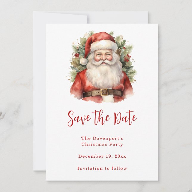 Vintage Christmas Santa Claus Smiling Save The Date (Front)