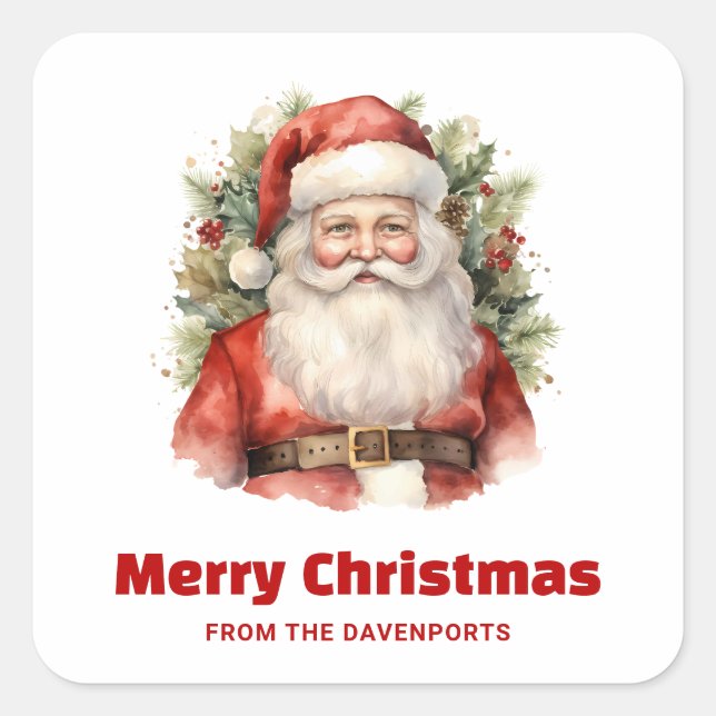 Vintage Christmas Santa Claus Smiling Square Sticker (Front)