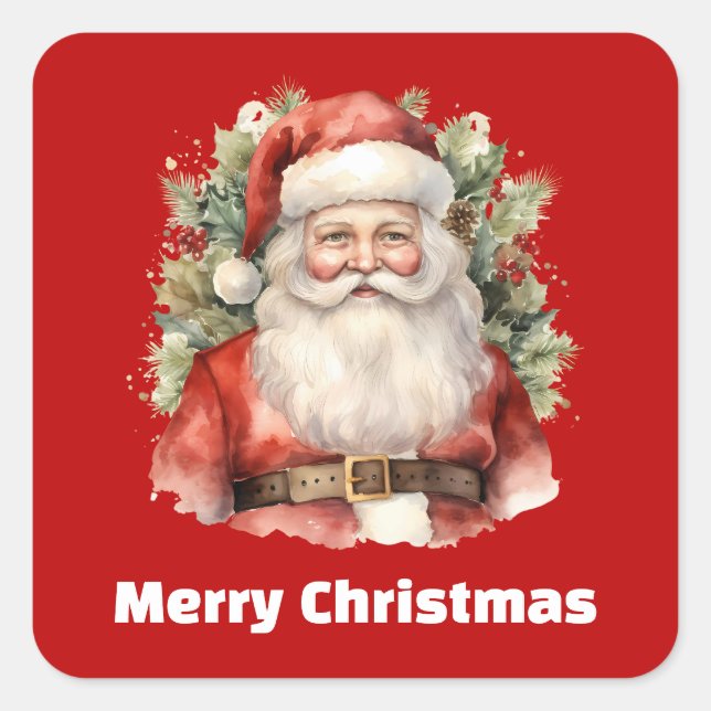 Vintage Christmas Santa Claus Smiling Square Sticker (Front)