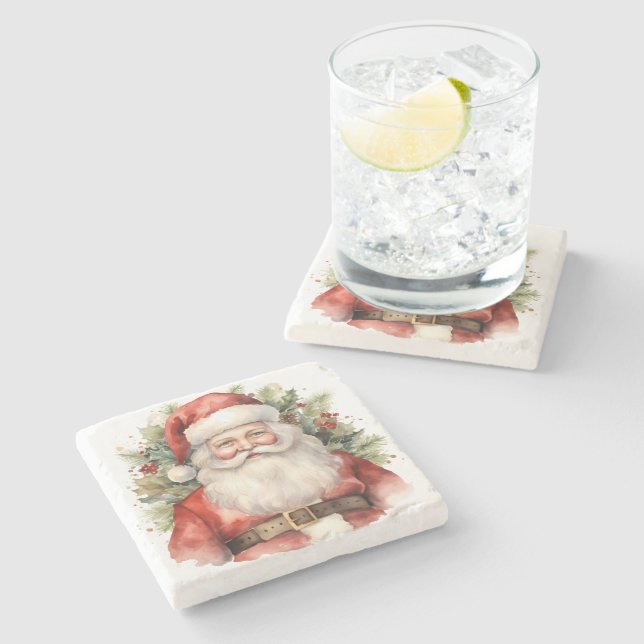 Vintage Christmas Santa Claus Smiling Stone Coaster (Side)