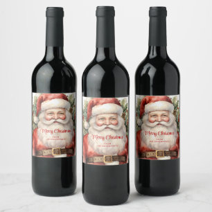 Vintage Christmas Santa Claus Smiling Wine Label
