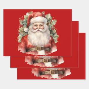 Vintage Christmas Santa Claus Smiling Wrapping Paper Sheet