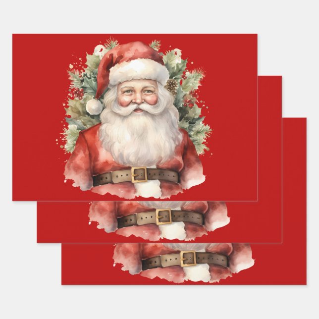 Vintage Christmas Santa Claus Smiling Wrapping Paper Sheet (Set)