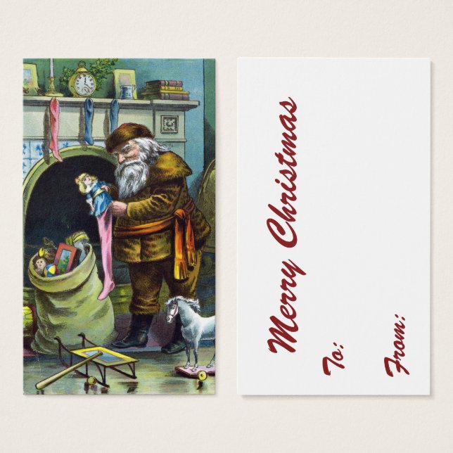 Vintage Christmas, Santa Claus Stockings with Toys (Front & Back)