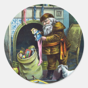 Vintage Christmas, Santa Claus Stockings with Toys Classic Round Sticker