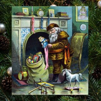 Vintage Christmas, Santa Claus Stockings with Toys Poster