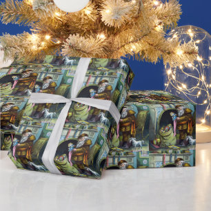 Vintage Christmas, Santa Claus Stockings with Toys Wrapping Paper