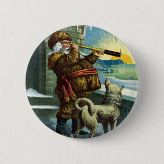 Vintage Christmas Santa Claus Telescope Dog Sunset 6 Cm Round Badge