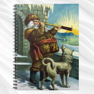 Vintage Christmas Santa Claus Telescope Dog Sunset Notebook