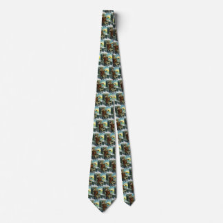 Vintage Christmas Santa Claus Telescope Dog Sunset Tie