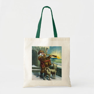 Vintage Christmas Santa Claus Telescope Dog Sunset Tote Bag