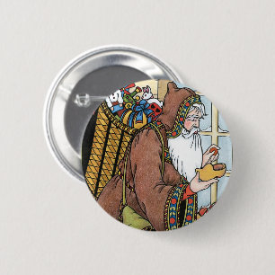 Vintage Christmas, Santa Claus Toys Clogs Shoes 6 Cm Round Badge