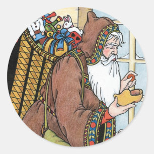 Vintage Christmas, Santa Claus Toys Clogs Shoes Classic Round Sticker