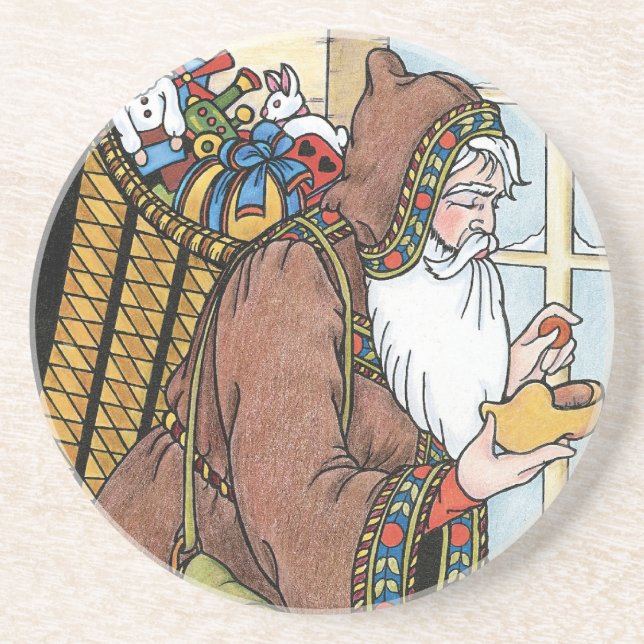 Vintage Christmas, Santa Claus Toys Clogs Shoes Coaster (Front)