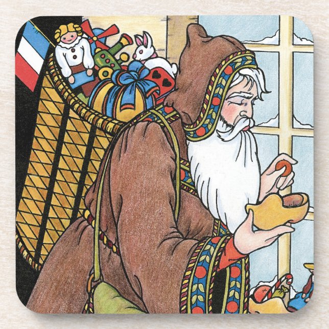 Vintage Christmas, Santa Claus Toys Clogs Shoes Coaster (Front)