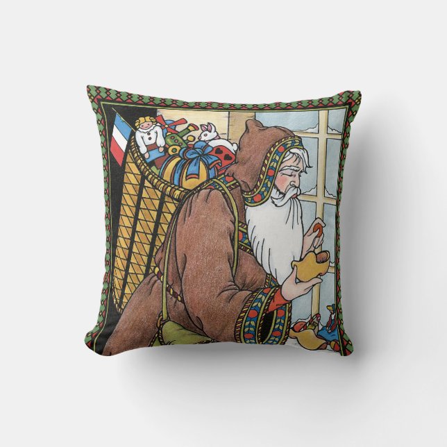 Vintage Christmas, Santa Claus Toys Clogs Shoes Cushion (Front)