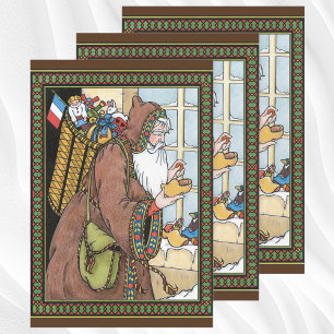 Vintage Christmas, Santa Claus Toys Clogs Shoes Wrapping Paper Sheet