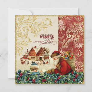 Vintage Christmas Santa Claus Wishes Come True Holiday Card