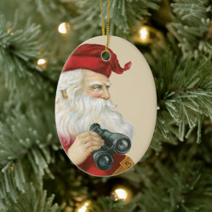 Vintage Christmas, Santa Claus with Binoculars Ceramic Tree Decoration