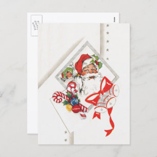 Vintage Christmas, Santa Claus with Candy Canes Holiday Postcard