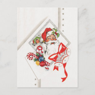 Vintage Christmas, Santa Claus with Candy Canes Holiday Postcard