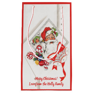 Vintage Christmas, Santa Claus with Candy Canes Small Gift Bag