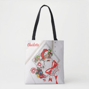 Vintage Christmas, Santa Claus with Candy Canes Tote Bag