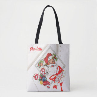 Vintage Christmas, Santa Claus with Candy Canes Tote Bag