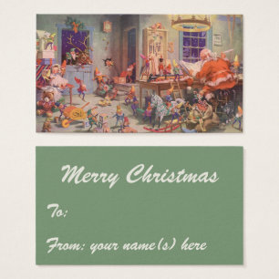 Vintage Christmas, Santa Claus with Elves Workshop