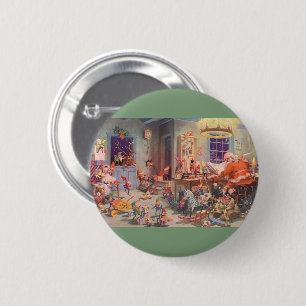 Vintage Christmas, Santa Claus with Elves Workshop 6 Cm Round Badge