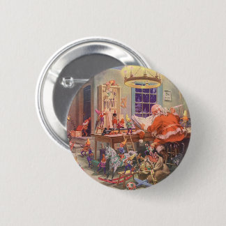Vintage Christmas, Santa Claus with Elves Workshop 6 Cm Round Badge