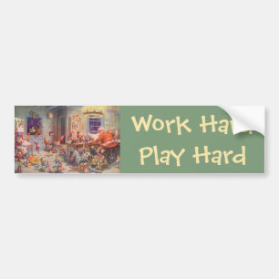 Vintage Christmas, Santa Claus with Elves Workshop Bumper Sticker