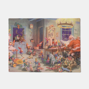 Vintage Christmas, Santa Claus with Elves Workshop Doormat