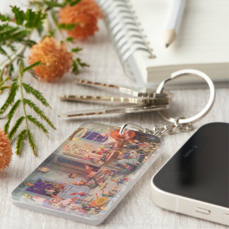 Vintage Christmas, Santa Claus with Elves Workshop Key Ring