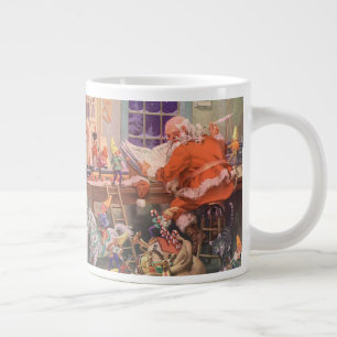 Vintage Christmas, Santa Claus with Elves Workshop Large Coffee Mug