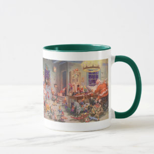 Vintage Christmas, Santa Claus with Elves Workshop Mug