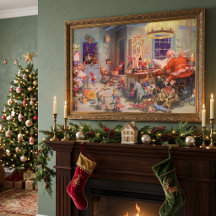 Vintage Christmas, Santa Claus with Elves Workshop