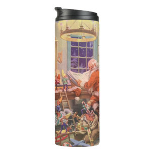 Vintage Christmas, Santa Claus with Elves Workshop Thermal Tumbler