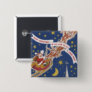 Vintage Christmas Santa Claus With Flying Reindeer 15 Cm Square Badge