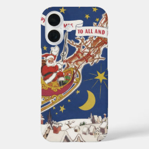 Vintage Christmas Santa Claus With Flying Reindeer iPhone 16 Case