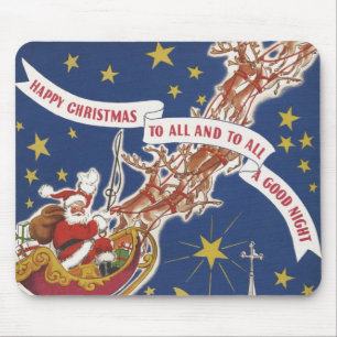 Vintage Christmas Santa Claus With Flying Reindeer Mouse Mat