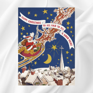 Vintage Christmas Santa Claus With Flying Reindeer Poster