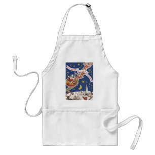 Vintage Christmas Santa Claus With Flying Reindeer Standard Apron