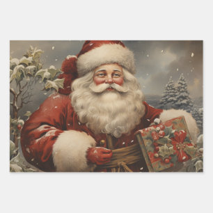 Vintage Christmas Santa Claus with Gifts  Wrapping Paper Sheet